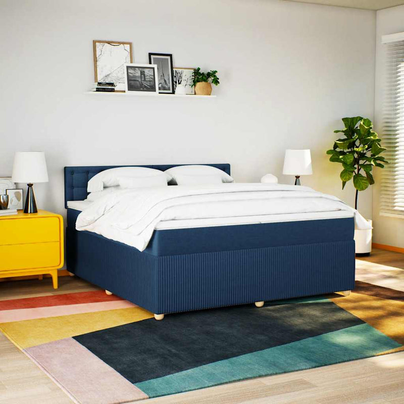 vidaXL kék szövet rugós ágy matraccal 200 x 200 cm