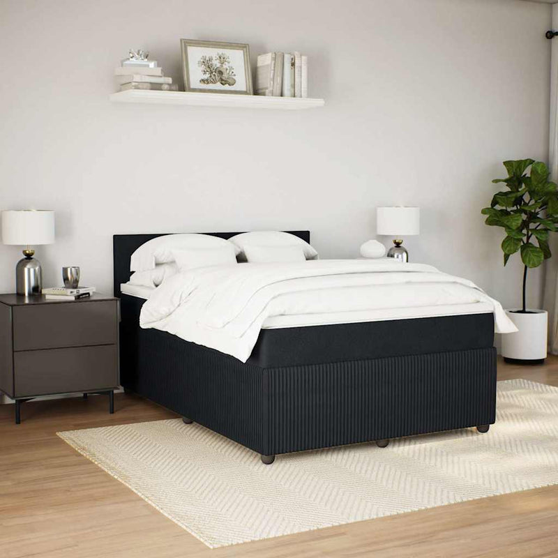 vidaXL fekete bársony rugós ágy matraccal 140x200 cm
