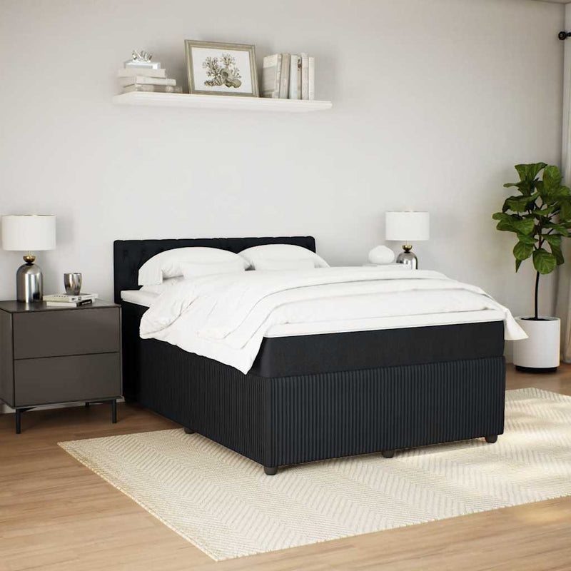 vidaXL fekete bársony rugós ágy matraccal 140x200 cm