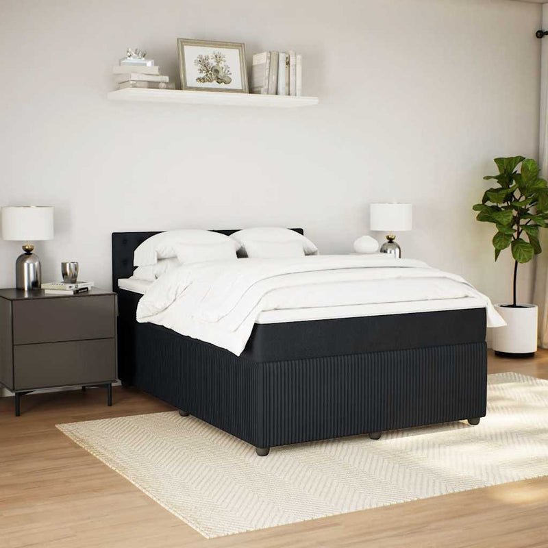 vidaXL fekete bársony rugós ágy matraccal 140x200 cm