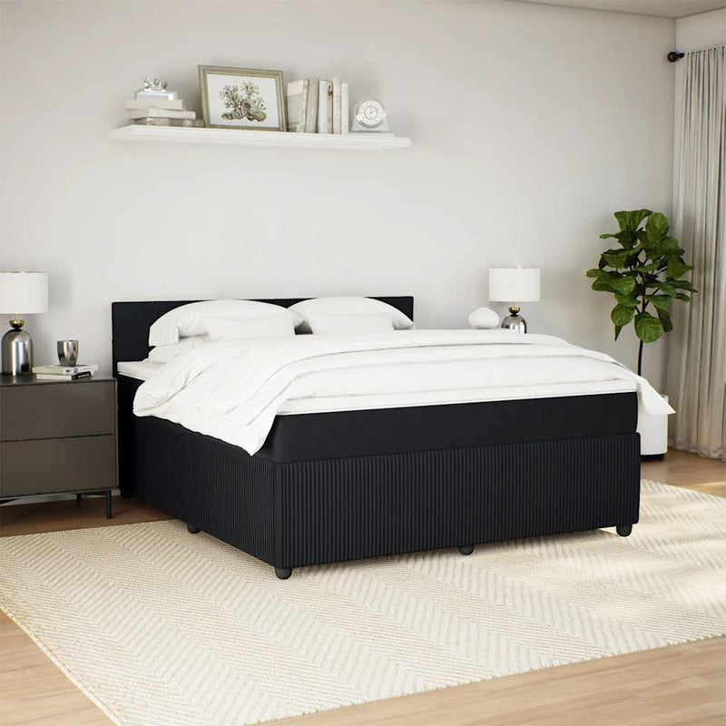 vidaXL fekete bársony rugós ágy matraccal 180x200 cm