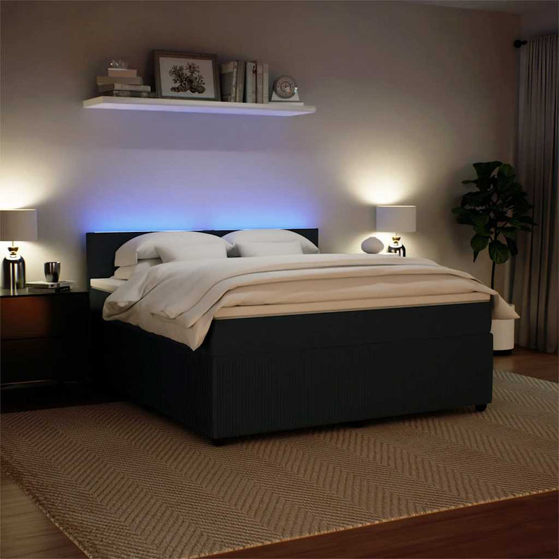 vidaXL fekete bársony rugós ágy matraccal 180x200 cm