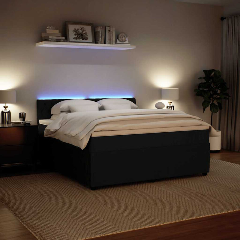 vidaXL fekete bársony rugós ágy matraccal 180x200 cm
