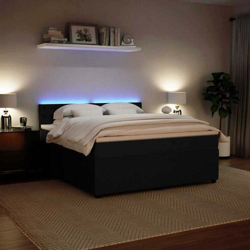 vidaXL fekete bársony rugós ágy matraccal 180x200 cm