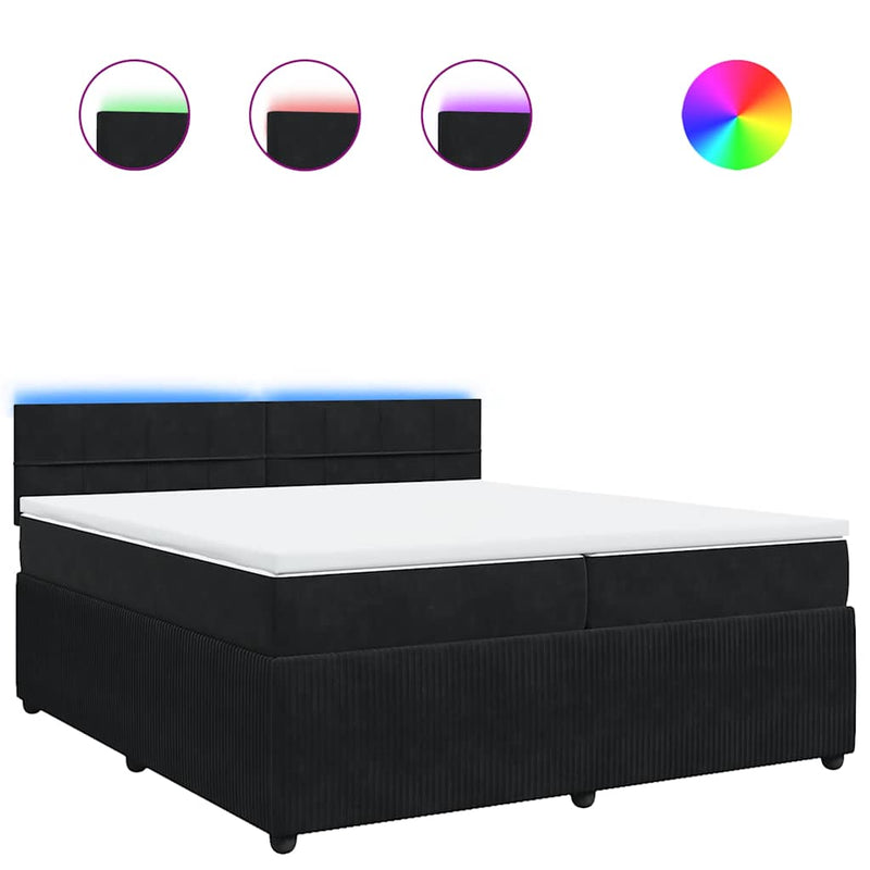 vidaXL fekete bársony rugós ágy matraccal 200x200 cm