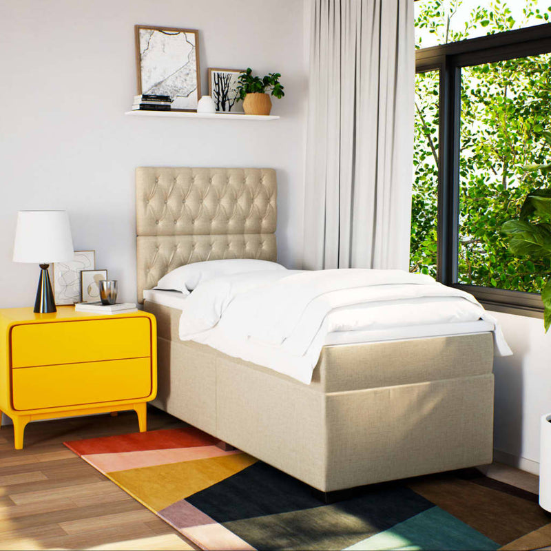 vidaXL krémszínű szövet rugós ágy matraccal 80 x 200 cm