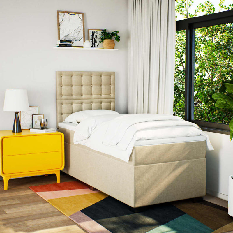 vidaXL krémszínű szövet rugós ágy matraccal 90 x 190 cm