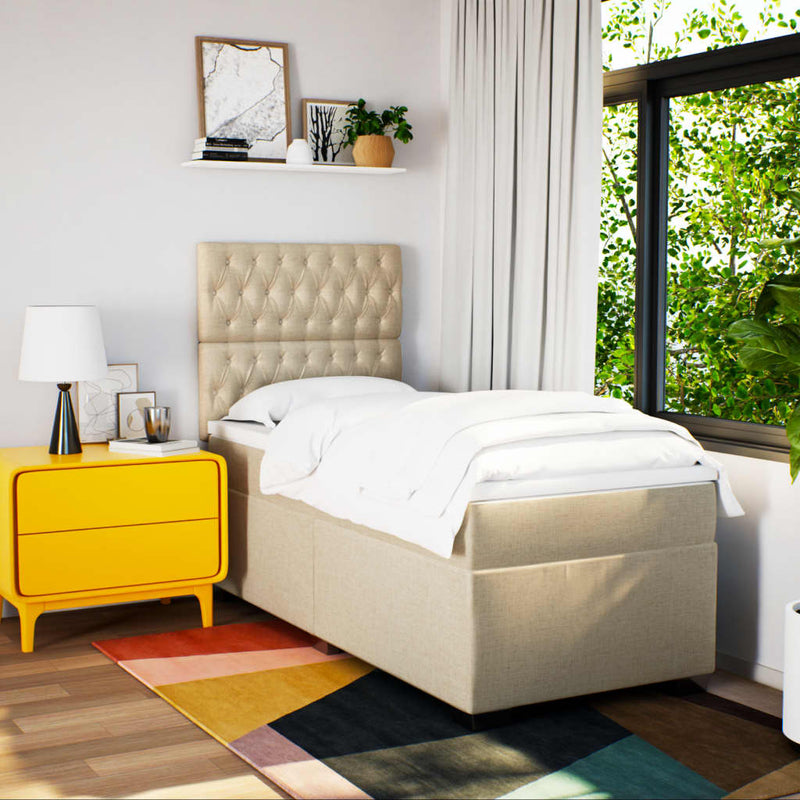 vidaXL krémszínű szövet rugós ágy matraccal 100 x 200 cm