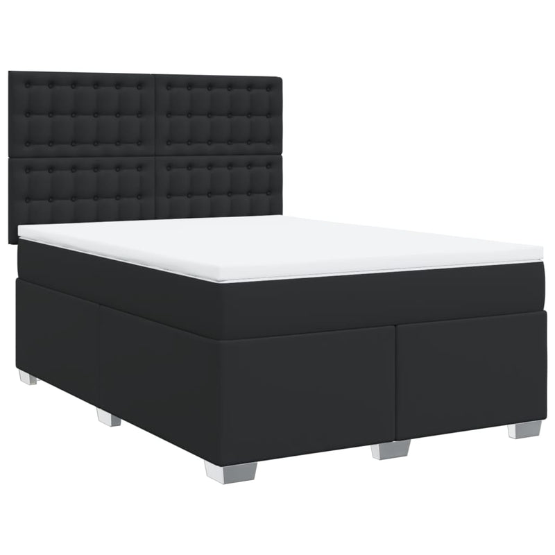 vidaXL fekete műbőr rugós ágy matraccal 140 x 190 cm