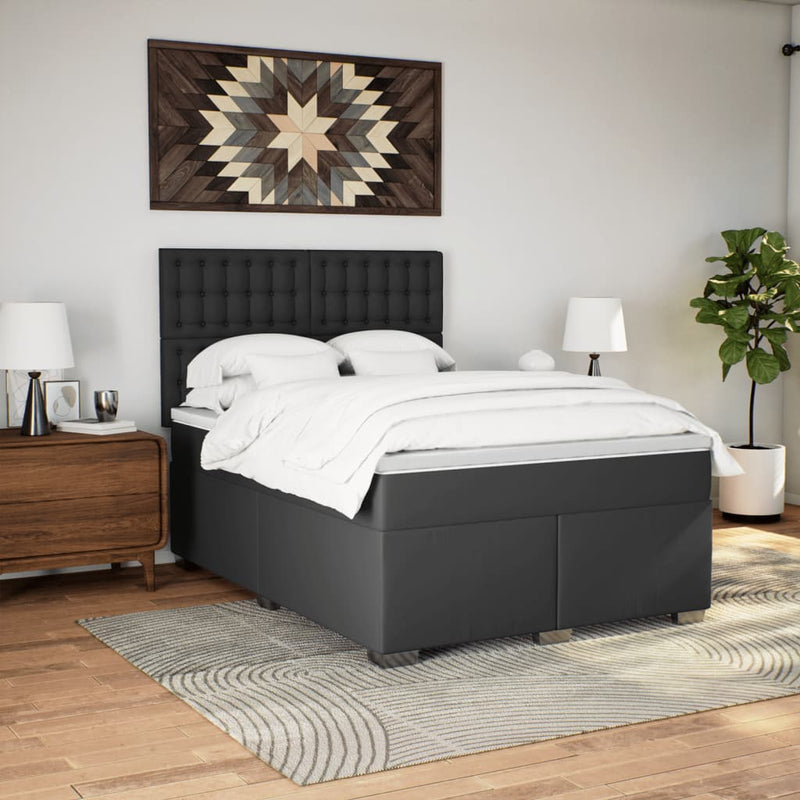 vidaXL fekete műbőr rugós ágy matraccal 140 x 190 cm