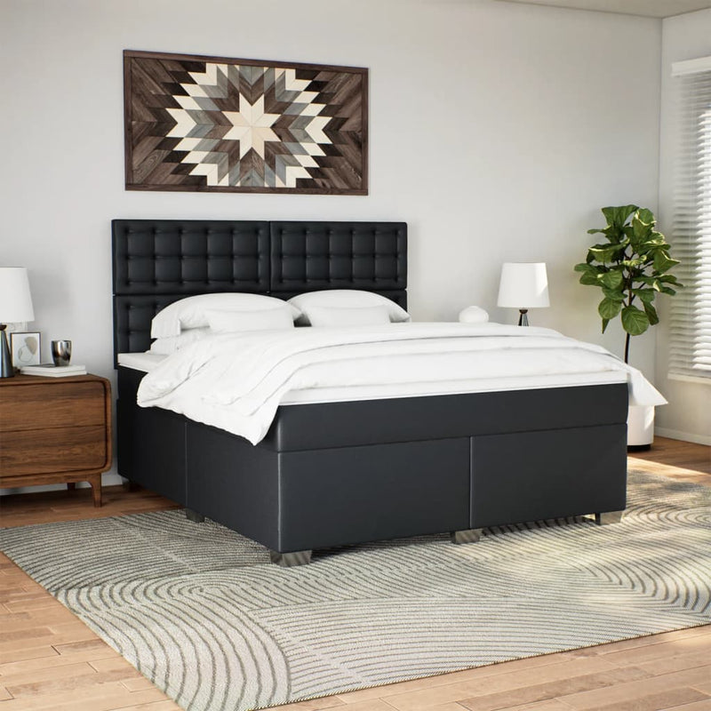 vidaXL fekete műbőr rugós ágy matraccal 180 x 200 cm