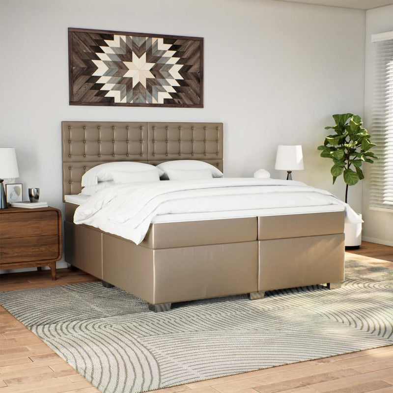 vidaXL cappuccino színű műbőr rugós ágy matraccal 200 x 200 cm