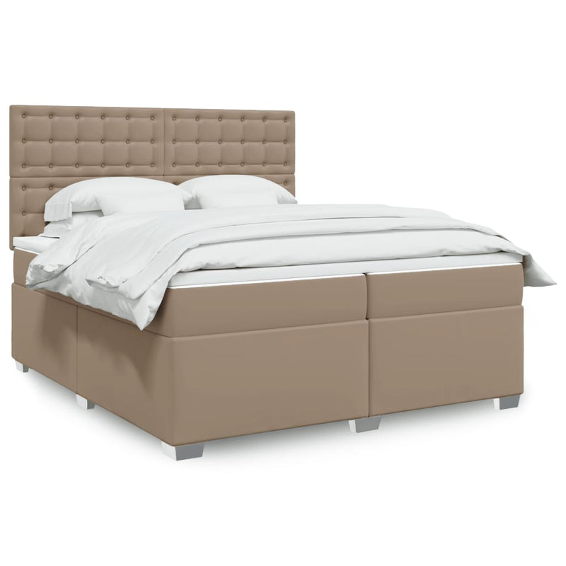 vidaXL cappuccino színű műbőr rugós ágy matraccal 200 x 200 cm
