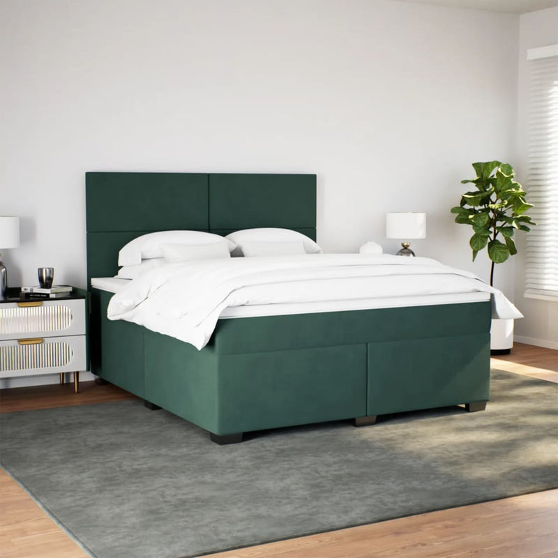 vidaXL sötétzöld bársony rugós ágy matraccal 180x200 cm