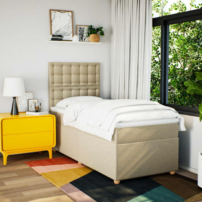 vidaXL krémszínű szövet rugós ágy matraccal 90 x 200 cm