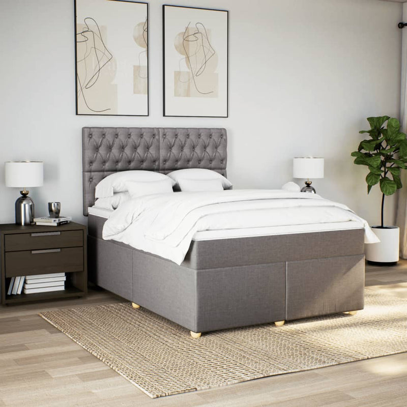 vidaXL tópszínű szövet rugós ágy matraccal 140 x 190 cm