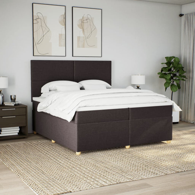 vidaXL sötétbarna szövet rugós ágy matraccal 200 x 200 cm
