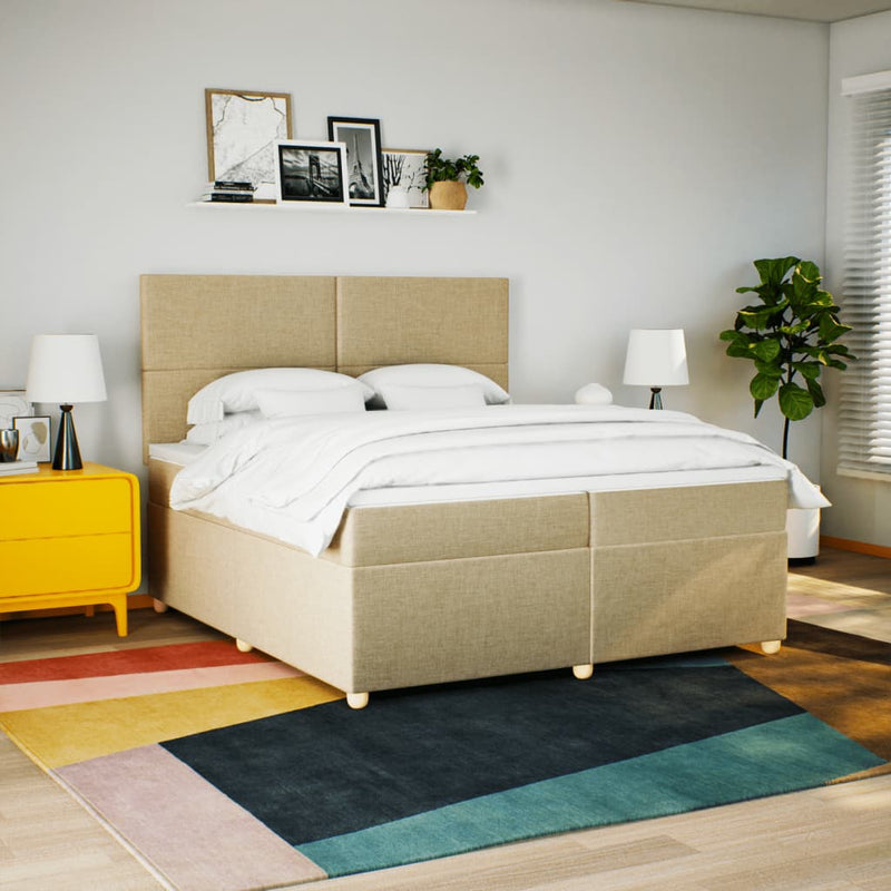 vidaXL krémszínű szövet rugós ágy matraccal 200 x 200 cm