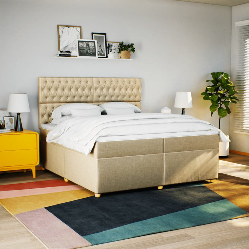 vidaXL krémszínű szövet rugós ágy matraccal 200 x 200 cm