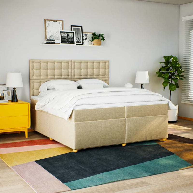 vidaXL krémszínű szövet rugós ágy matraccal 200 x 200 cm