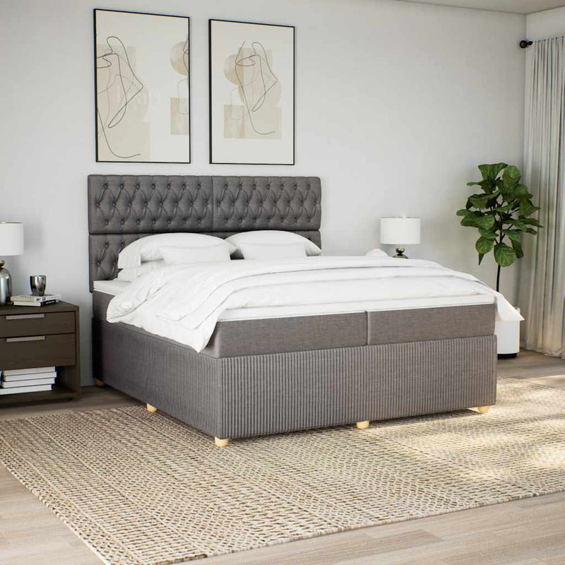 vidaXL tópszínű szövet rugós ágy matraccal 200 x 200 cm