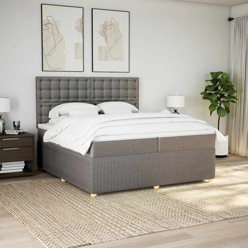 vidaXL tópszínű szövet rugós ágy matraccal 200 x 200 cm