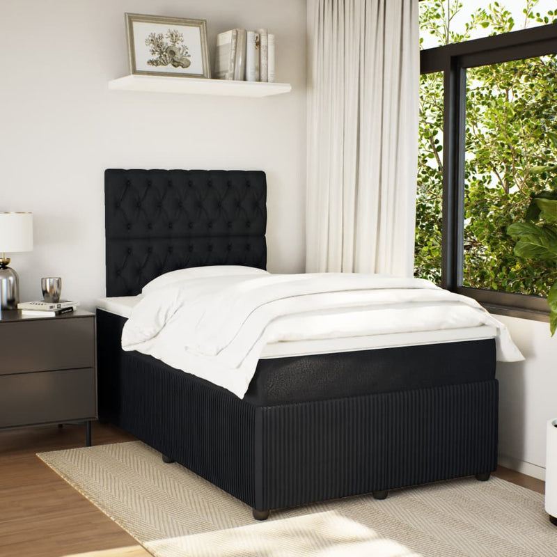 vidaXL fekete bársony rugós ágy matraccal 120x190 cm