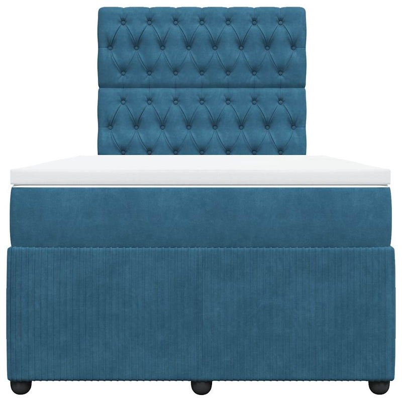vidaXL sötétkék bársony rugós ágy matraccal 120 x 200 cm