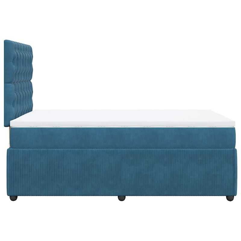 vidaXL sötétkék bársony rugós ágy matraccal 120 x 200 cm