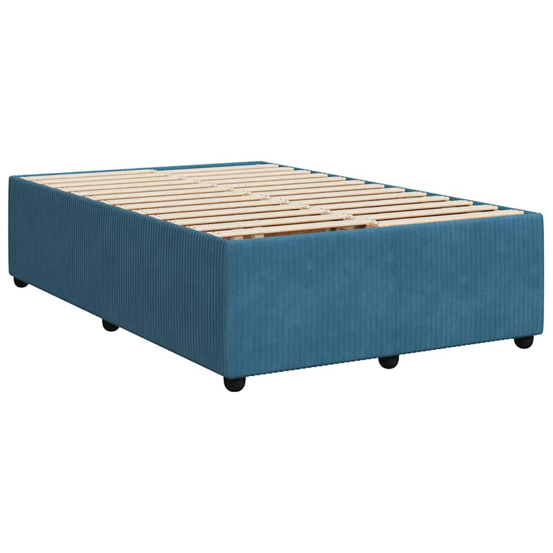 vidaXL sötétkék bársony rugós ágy matraccal 120 x 200 cm