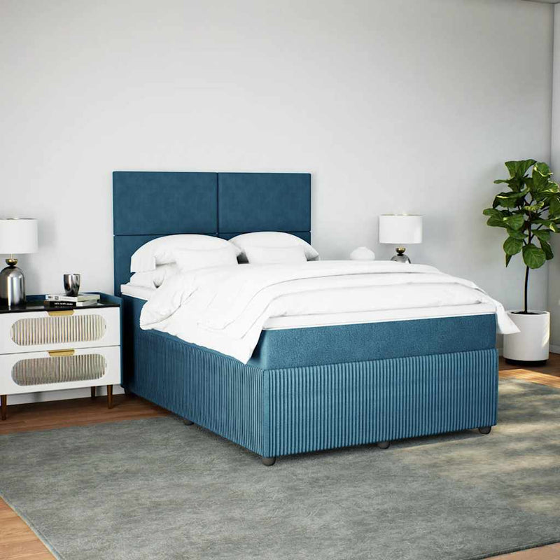 vidaXL sötétkék bársony rugós ágy matraccal 160x200 cm