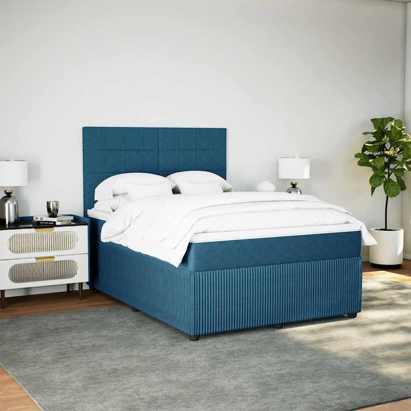 vidaXL sötétkék bársony rugós ágy matraccal 160x200 cm