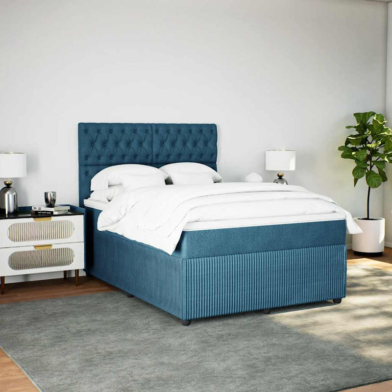 vidaXL sötétkék bársony rugós ágy matraccal 160x200 cm