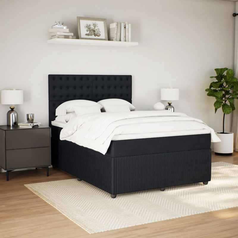 vidaXL fekete bársony rugós ágy matraccal 160x200 cm