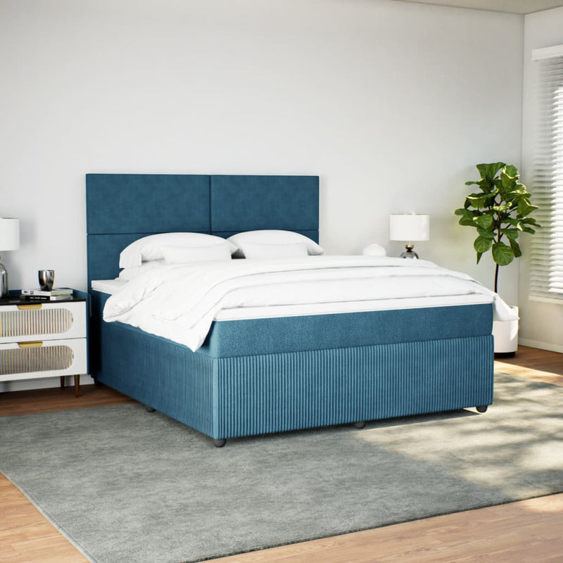 vidaXL sötétkék bársony rugós ágy matraccal 180x200 cm