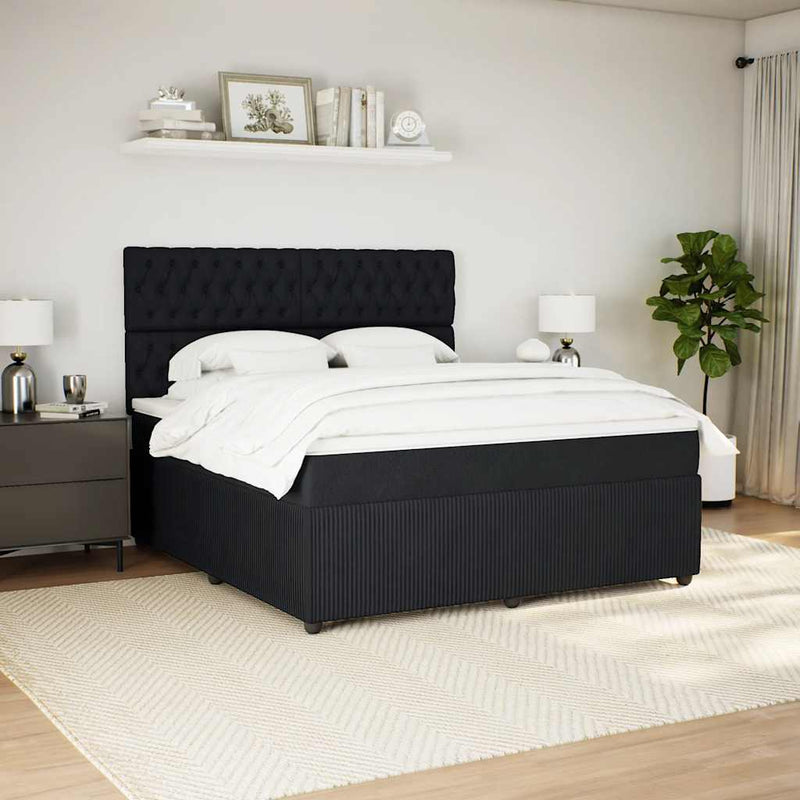 vidaXL fekete bársony rugós ágy matraccal 180x200 cm