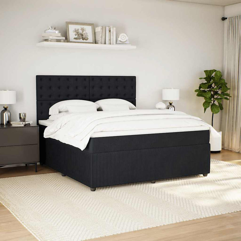 vidaXL fekete bársony rugós ágy matraccal 180x200 cm