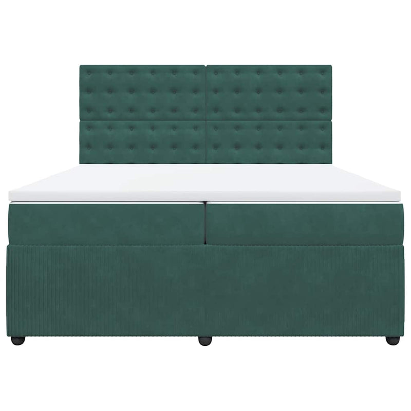 vidaXL sötétzöld bársony rugós ágy matraccal 200x200 cm
