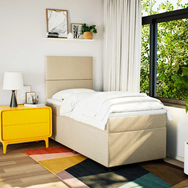 vidaXL krémszínű szövet rugós ágy matraccal 90 x 190 cm