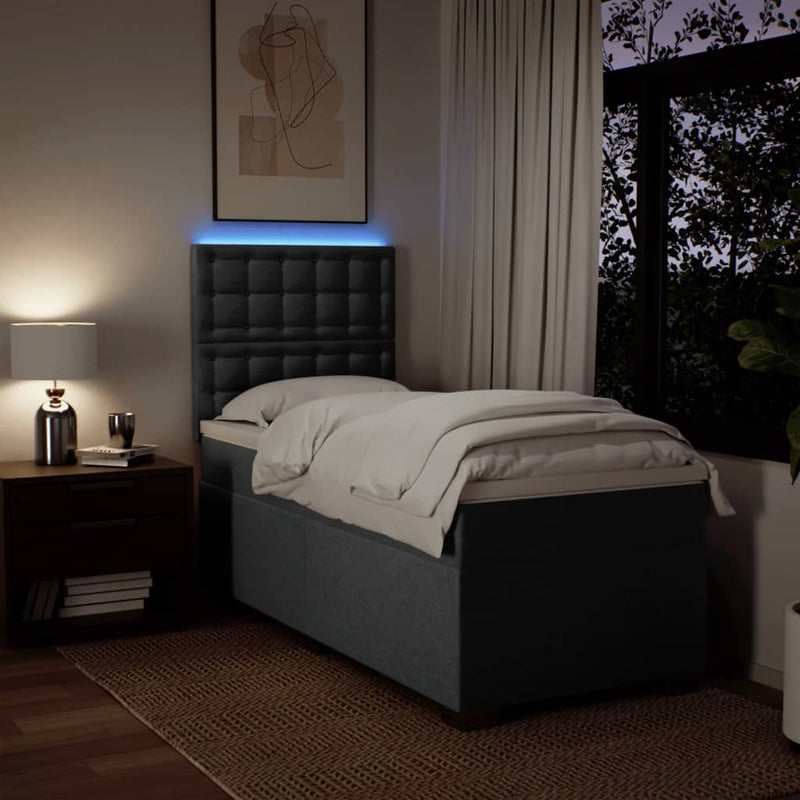 vidaXL sötétszürke szövet rugós ágy matraccal 100 x 200 cm