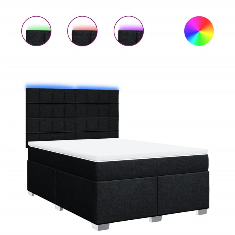 vidaXL fekete szövet rugós ágy matraccal 140 x 190 cm