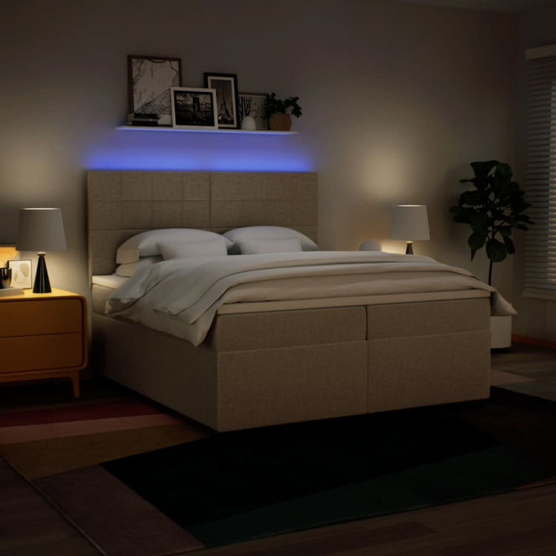 vidaXL krémszínű szövet rugós ágy matraccal 200 x 200 cm