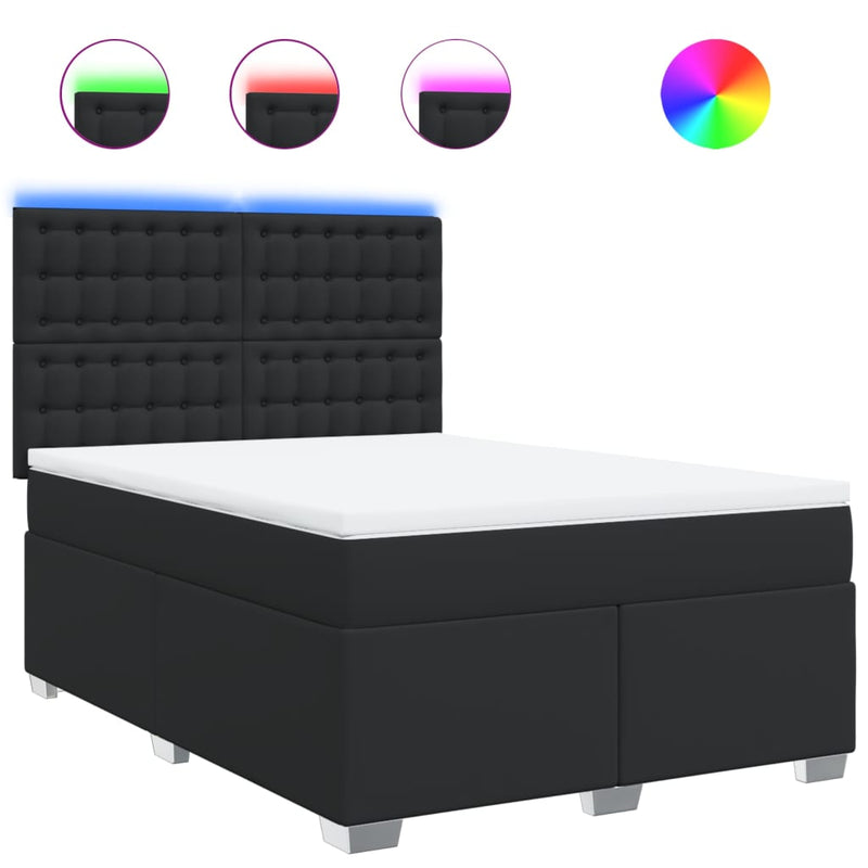 vidaXL fekete műbőr rugós ágy matraccal 140 x 190 cm