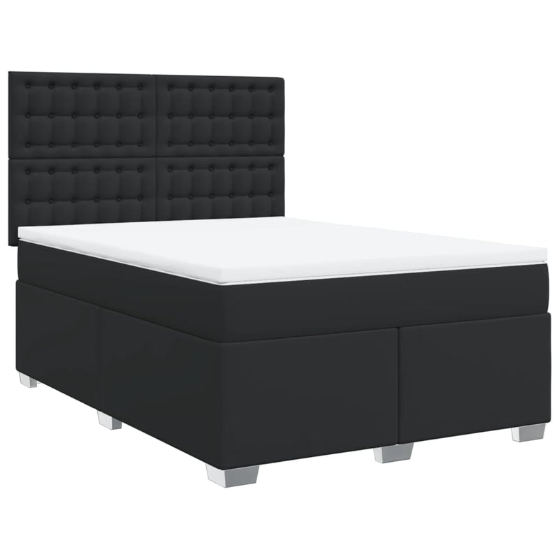 vidaXL fekete műbőr rugós ágy matraccal 140 x 190 cm