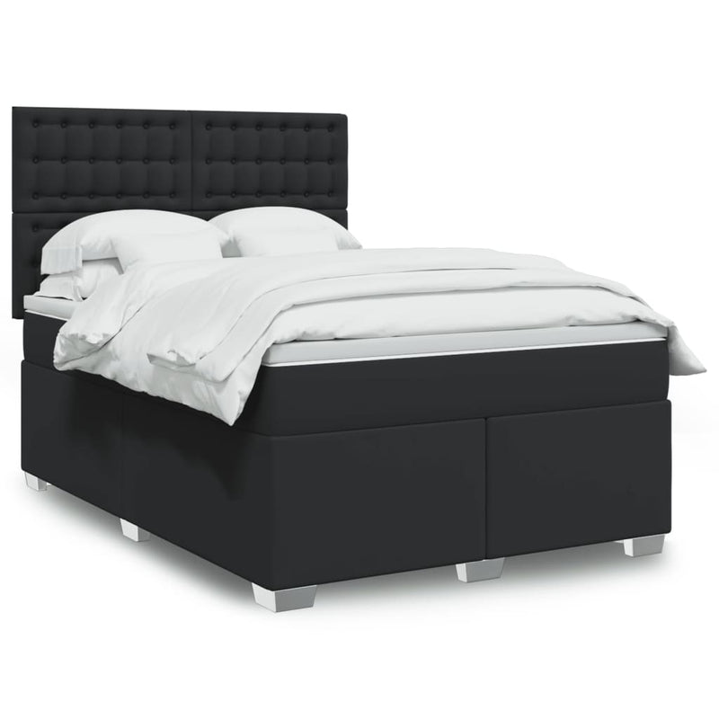 vidaXL fekete műbőr rugós ágy matraccal 140 x 190 cm