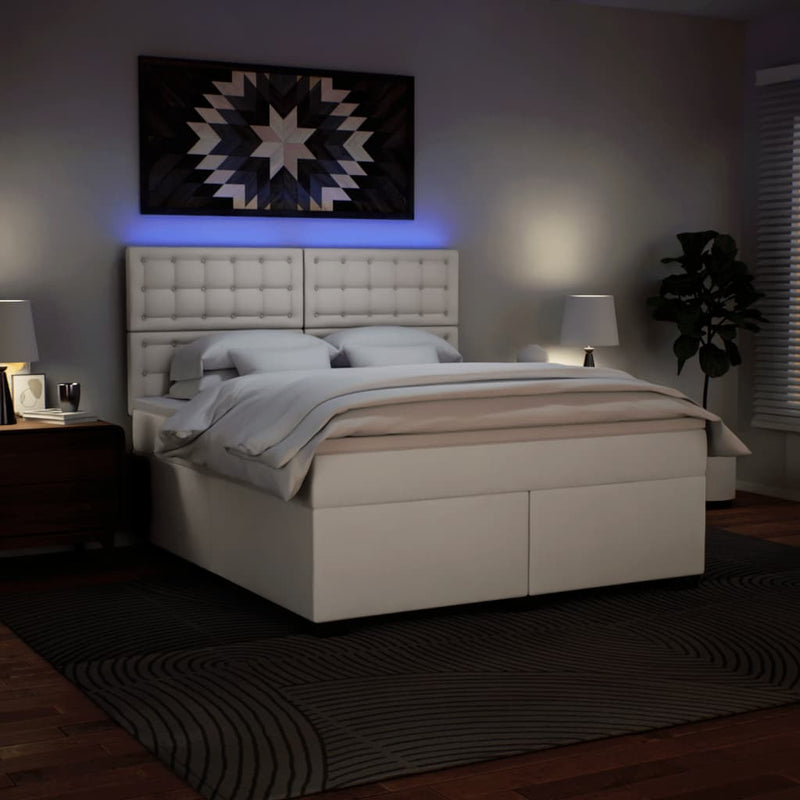 vidaXL fehér műbőr rugós ágy matraccal 180 x 200 cm