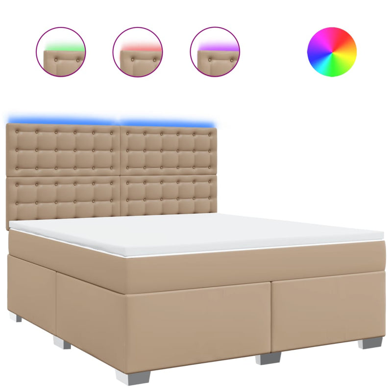 vidaXL cappuccino színű műbőr rugós ágy matraccal 180 x 200 cm