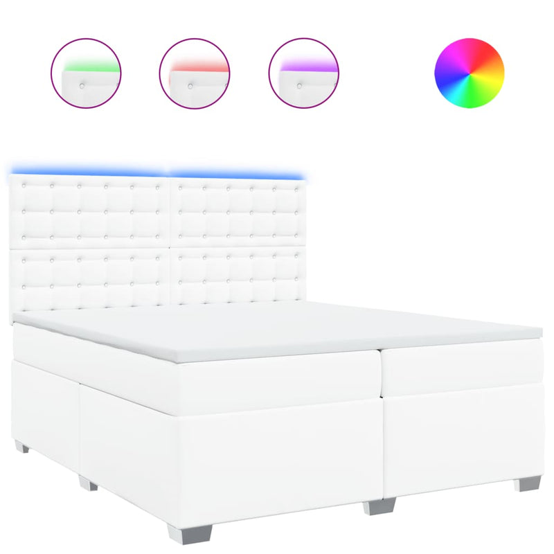 vidaXL fehér műbőr rugós ágy matraccal 200 x 200 cm