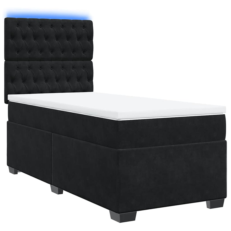 vidaXL fekete bársony rugós ágy matraccal 100 x 200 cm