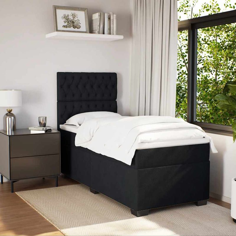 vidaXL fekete bársony rugós ágy matraccal 100 x 200 cm